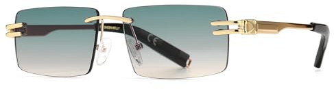 Gafas de sol retro sin montura para hombres mujeres rectangulares con montura ultra pequeña gafas de sol con lentes transparentes
