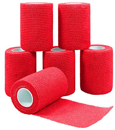 QiGui 6 Rouleaux Bande Cohésive Bandage Autoadhésif Cohésifs Sports Bande Auto-adhésif Elastiques Bandage Médical Bande Adhésifs Pansements Adhésifs pour Doigt Mains Pieds Poignets 7.5cm (Rouge)