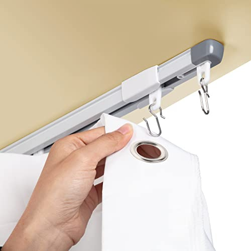ACMEART Rail de rideau de plafond rétractable pour rideaux, 0,9 à 1,6 m, tringle à rideaux de séparation de pièce, rail de plafond avec rouleaux silencieux et crochets pour salon, chambre, douche,