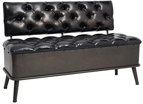 vidaXL Sitzbank mit Stauraum Rückenlehne Sitztruhe Truhenbank Bank Polsterbank Flurbank Aufbewahrungsbox Aufbewahrungsbank 110cm Schwarz Kunstleder