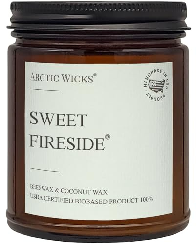 Arctic Wicks Scented Coconut Beeswax Candles | Coconut Beeswax Non Toxic Candle 9oz Amber | Farmhouse Candles Non-Toxic Clean Burn 100% USDA Certified Biobased (Sweet Fireside)