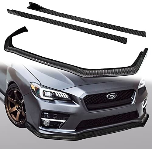 Q1-TECH, 9-Piece Front Bumper Lip & Side Skirt Extensions Diffuser Compatible with 2015 2016 2017 2018 2019 2020 2021 Subaru WRX STI Sedan, Front Lip Spoiler Body Splitter ABS (Painted Carbon)