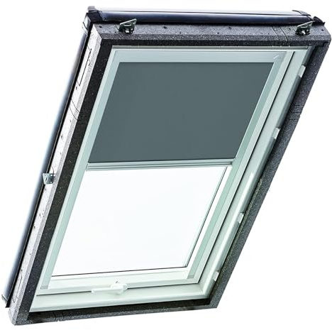 Original Roto Rollo Exclusiv ZRE für Roto Dachfenster - Führungsschiene Silber - Tageslichtrollo für Baureihe Designo R4/R7 und Classic 43/73 - Größe 054/118 | 05/11 - Stofffarbe Dunkelgrau