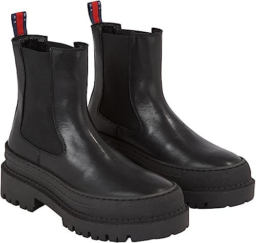 Tommy Jeans Mujer Botines de media caña Chelsea Foxing de piel, Negro (Black), 37 EU