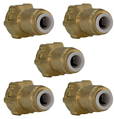 Quick Connect Female Brass Reducing Adapter - 1/4” Quick Connect x 3/8” Female Threaded Compression. Converts 3/8 COMP Fittings to a QC. Perfect for Water Filtration, RO System, Ice Maker (5 Pack)