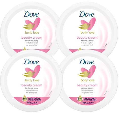 Dove Nourishing Body Care, Face, Hand, and Body Beauty Cream for Normal to Dry Skin Lotion for Women with 24-Hour Moisturization, 4-Pack, 2.53 Oz Each Jar
