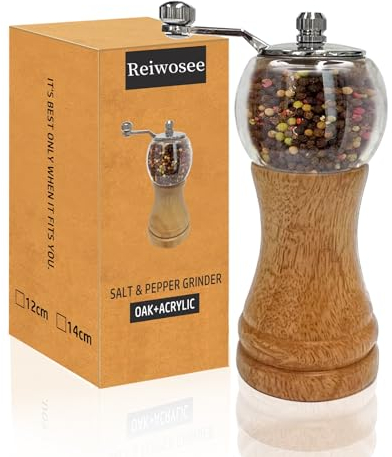 Reiwosee Pfeffermühle & Salzmühle 1er Set Klassische Hand Shake Gewürzmühle, EP Material Acryl, Keramik Klingen Einstellbarer Grobe Mühle, Als Chilimühle für Verschiedene Gewürze 6 zoll Pepper Grinder