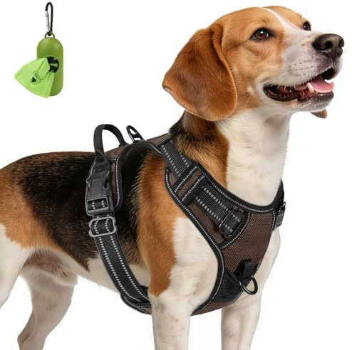 Joytale No Pull Dog Harness Medium Sized Dog, Reflective Pet Vest with Front Clip, Adjustable Soft Padded Harnesses with Easy Control Handle for Training and Walking, Brown, M