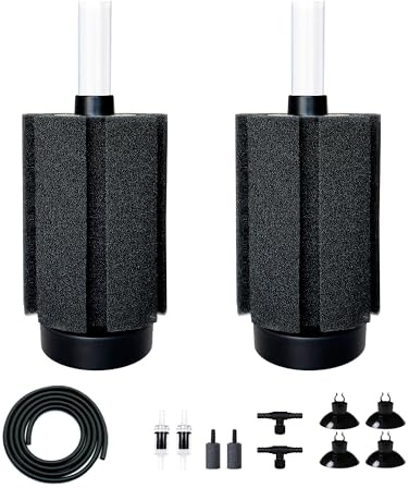 DVHEY 2Pcs Aquarium Sponge Filter,30 Gallon Fish Tank Sponge Filter with Airstone Breeding Fry Betta Shrimp for Fish Tank 10 Gal to 50 Gal