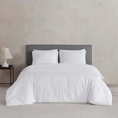 DAPU Leinen Bettwäsche, 100% Reiner französischer Flachs Atmungsaktives Bettwäsche Set 200×200cm+2 80×80cm mit Öko-Tex 100 Standard, Weiches Stone-Washed Bettbezug mit Reißenverschluss, Weiß
