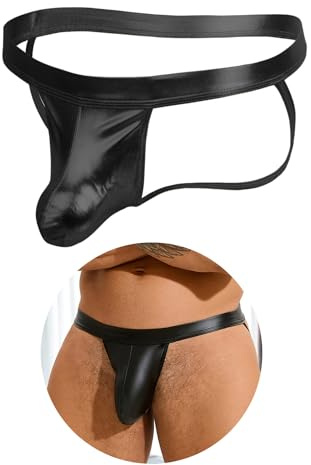 comeondear Tanga Hombre Sexy Cuero PU Jockstrap Eróticas Tangas Hilo String Masculino Calzoncillos Talla Grande Slips de Talle Bajo Ropa Interior Undearwear Suspensorio Lenceria Thong