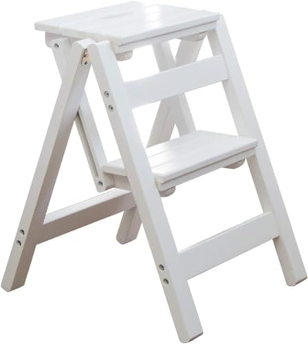 Holz 2 Stufen Folding Trittleiter Hocker for Erwachsene und Kinder Küche Holzleitern Indoor Outdoor tragbare Mehrzweckbetriebsstandplatz Klettern Schritte Leitern, Weiss