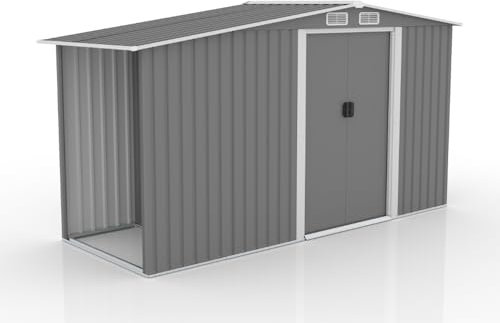 CONCEPT USINE | Abri de Jardin 4.38 m² VOSGES Gris | Cabane Extérieure | Structure Résistante en Métal | Idéal pour Rangement Outils et Vélos avec Abri Bûches | Spacieux, Solide, Robuste
