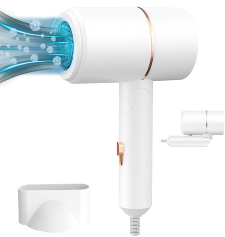 Travel Hairdryer, WDKXCN Lightweight Hairdryers for Women, Fast Drying Blow Dryer, Small Hair Dryer with Hot and Cold Button for Multi Women Man Hairstyles, for Home Salon Travel (White)