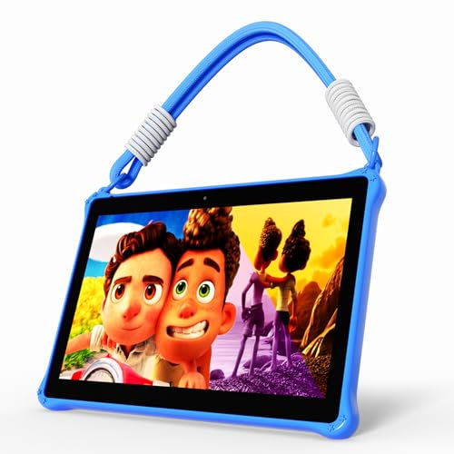 PRITOM 10-Zoll-Kinder-Tablet mit Android 13, 64 GB, erweiterbar auf 512 GB, Dual-Kamera, Tablet für Kleinkinder ab 3 Jahren (blau)
