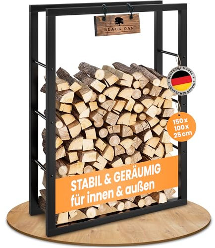 BLACK OAK Kaminholzregal JACK 150x100x25cm schwarz - für innen & außen bis 800kg Holz - Metall Stahl Rahmen pulverbeschichtet rostfrei Brennholzregal Holzregal Kaminholz Aufbewahrung für Brennholz