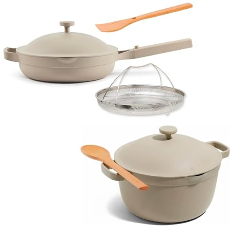 Our Place Cookware Duo - 7-Piece Set Including the Always Pan, Perfect Pot and Spatulas | Multifunctional, Toxin-Free Nonstick | Heat Safe up to 450°F | Oven, Stove, Induction Compatible | Steam