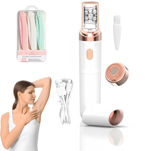 Epilator for Women, New 2-in-1 Facial Hair Remover for Women, Cordless Electric Epilator with LED Light, USB Rechargeable Painless Shaver for Face, Lip, Chin, Arms, Legs & Bikini (B)