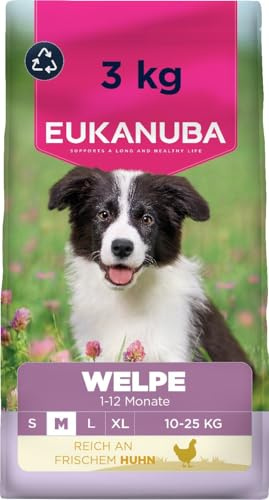 Eukanuba Welpenfutter mit frischem Huhn für mittelgroße Rassen, Premium Trockenfutter für Junior Hunde, 3 kg