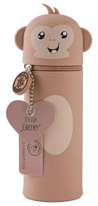 Lulubug Silikon Federmäppchen - AFFE Cheeky | Federtasche aus weichem Silikon für Stifte | Federmappe und Stiftehalter | Mäppchen Tiere, Schlampermäppchen