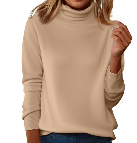 SCBFDI Pulls Femme, Pull Femme Col Roulé en Laine - Manches Longues, Chaud et Confortable - Tops Décontractés Automne-Hiver Marron XXL
