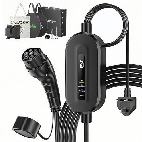 EVJUICION EV Charger Cable Type 2 to 3 Pin Plug 10M, [10A, 2.3kW] Electric Car Charger with Holder, IP67/IP65 Type 2 Charging Cable 3 Pin with LED Indicator Light, for Type 2 EVs and PHEV