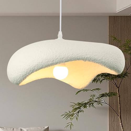 ZenithBeam Lustres Wabi Sabi IrréGulièRe Lustre Blanc Forme De Nuage Ajustable Suspension Luminaire Salon Lampe De Table À Manger Style Nordique Chambre Suspensions D'éClairage IntéRieur E27 40Cm