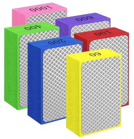 Hand Diamond Polishing Pads, 6PCS Diamond Sanding Blocks, Tile Polishing Pad Grit Sanding Block Polishing Grinding Block for Granite Marble Ceramic 60# 100# 200# 400# 600# 1000#