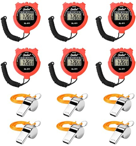 Cronometroz Digitalez Sportivo,6 Pezzi Digitale Cronometroz Sportivo Con 6 Fischietti,Cronometro Elettronico,Cronometro Digitale Memoria Per Allenamento E Gara,Rosso