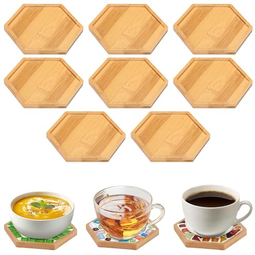 VIVIIHOO Kit de 8 Posavasos de Bambú para Pintar, Manualidades de Mosaico de Madera para Adultos, Posavasos Resistentes al Calor para Vasos de Vidrio y Cerámica, Decoración Casera