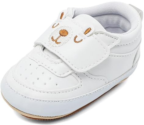 Scarpe Neonato Scarpine Primi Passi Scarpine Bimbo Infante Prewalker in Pelle Antiscivolo Suola Morbida Bianco-B 6-12 Mesi