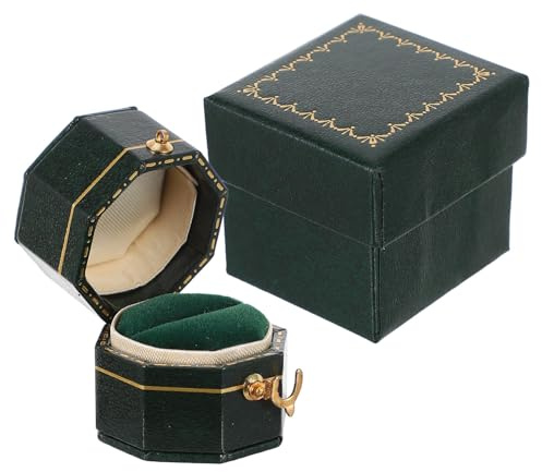 SUPVOX Caja de Anillos Vintage Octogonal en Color Verde con Diseño Retro, Estuche Portátil para Joyería, Contenedor para Guardar Anillos de Boda, Adecuado para Regalos y Almacenamiento