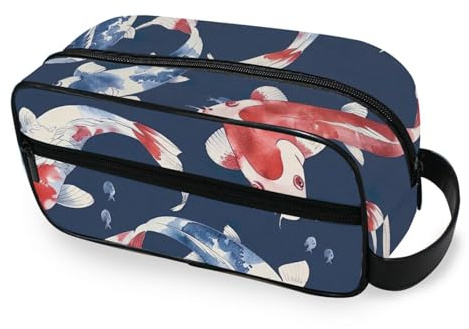 RPLIFE Neceser para mujer, diseño de carpa de pez, color azul marino, organizador de maquillaje grande y abierto y resistente al agua