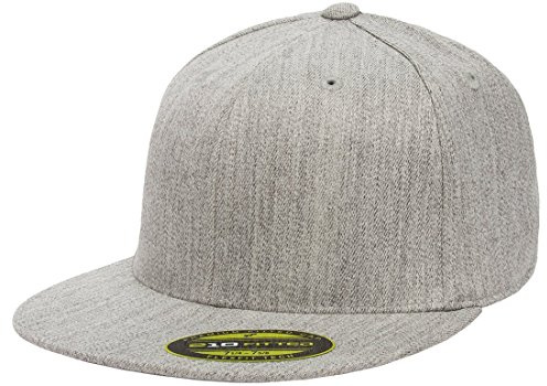 Flexfit The Hat Pros Premium 210 Fitted Flat Brim Baseball Hat Heather Grey