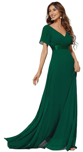 Ever-Pretty Abito da Sera Donna Stile Impero Linea ad A Scollo a V Maniche Corte Lungo Verde Scuro 50