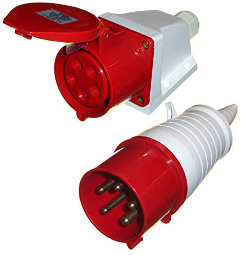 Prise 32 A et prise murale 5 broches 3 phases 380-415 V intérieur/extérieur IP44 32 A 3P+N+E Rouge pour outils électriques et machines