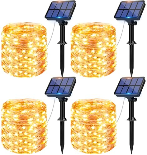 litogo [4 Pacchi] Catena Luminosa Esterno Solare, 12m 120 LED Luci Solari Esterno 8 Modalità Impermeabili Filo di Rame Luci Lucine per Giardino, Natale, Patio, Cancello, Matrimonio, Festa