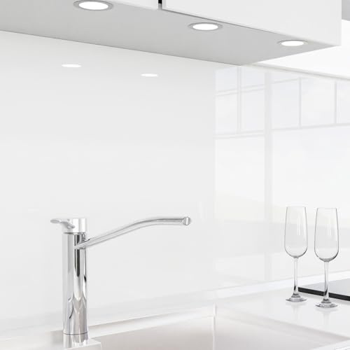 danario Küchenrückwand selbstklebend - Glasoptik - Spritzschutz Küche - versteifte PET Folie - 0,8 mm - Polarweiß - 60cm x 60cm