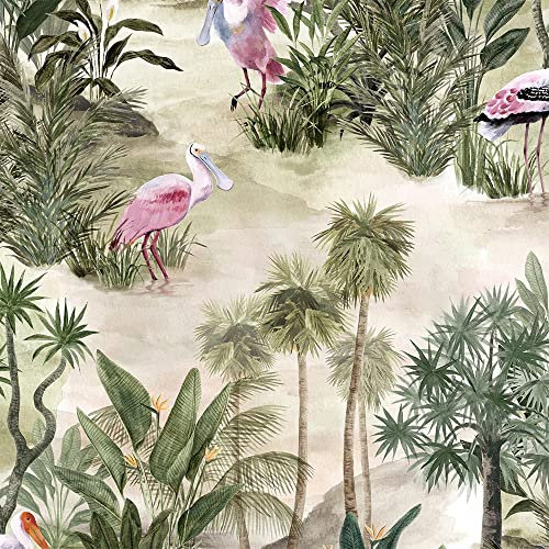 Paoletti Platalea Jungle Printed Wallpaper, Natural