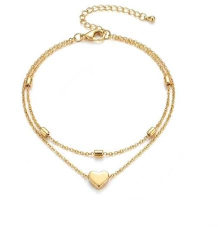 KFRS Anklets for Women, 2 Layered Heart Pendant Ankle Bracelets, Adjustable Beads Foot Chain Women's Anklets, 21+5cm Anklet Jewelry for Women and Girls Mom Sisters