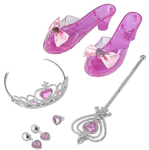 Baroni Toys Juego de Accesorios de Princesa para Niñas, Kit de Disfraz de Niña con Corona Varita, Zapatos de Tacón, Pendientes Anillo Corazón, Juego de rol Niños 3 4 5 6 7 Años