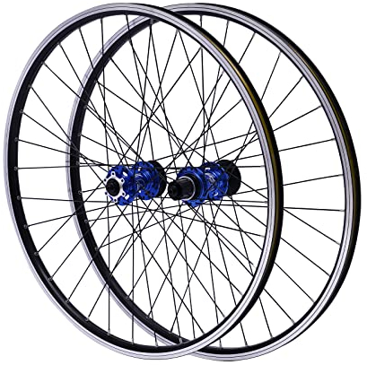 Jeu de roues de VTT 27,5 pouces en alliage d'aluminium jante frein à disque Jeu de roues de VTT à blocage rapide Roues avant arrière Roues de vélo noires Fit cassette de vélo (moyeux bleus)