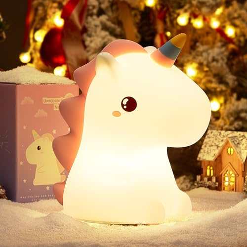 One Fire Luce Notturna Unicorno, Regalo Battesimo, 16 Multicolori Silicone Lampada per Bambini, USB Ricaricabile LED Luci Notturne per Cameretta Bambina, Regalo Neonato