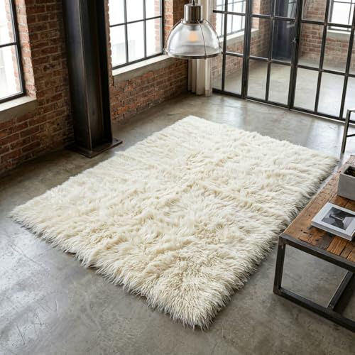 Stylish Flokati Rugs in Popular Sizes | Premium 3” Pile | 2000gsm Weight |100% Wool | Authentiic Greek flokati | Off White Shaggy Area Rug (5' x 7')