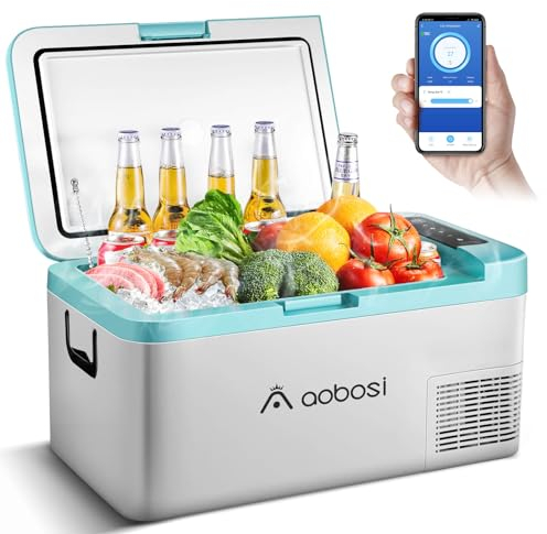AAOBOSI Kompressor Kühlbox, Kühlbox Auto 20 Liter (-20℃~20℃),APP Steuerung,12V/24V DC & 110-240V AC Camping Kühlschrank für Auto, Lkw, Boot oder für Zuhause