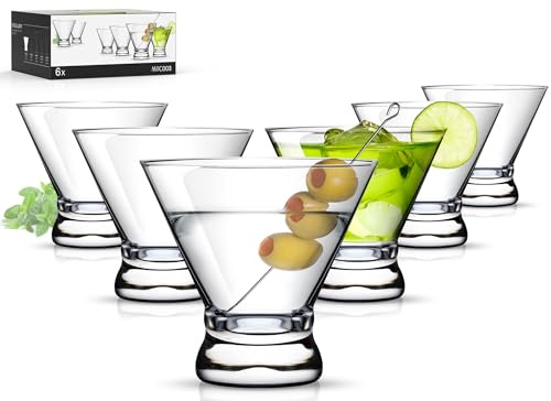LUNA & MANTHA Martini Glasses Set of 6, Stemless Martini Cocktail Glasses for Margarita, Manhattan, Cosmopolitan, Home Bar, Evening Parties, Birthdays, Housewarming Gift, Crystal Clear 8 OZ