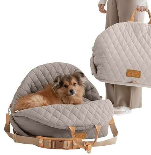 Kinkko Hundereisetasche 3-in-1 Haustiertragetasche und Welpenautositz mit kleinem Hundekissen 0-8,2 kg, Aufbewahrungstasche, Clip-on-Sicherheitsleine, wasserdichte kleine Hundetragetasche, Grau