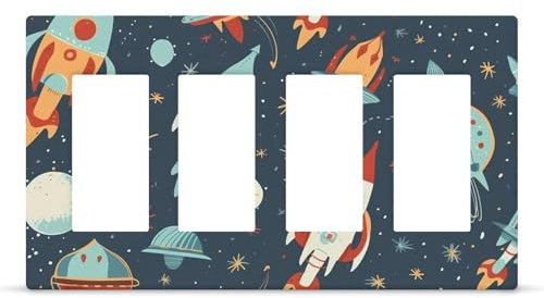 Wall Plate Outlet Cover Light Switch Cover Cartoon Rockets Outlet Wall Plate Gloss Finish 1 Gang Switch Plate Decorator Wall Plate Toggle Light Switch Plates Plug Cover for Bedroom