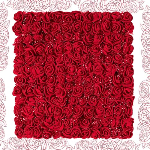 Molyorch 144 Stück Dunkelrot Künstliche Rosen Blumenköpfe, Rosenköpfe Schaumrosen, Mini Foamrosen Kunstrosen für Handwerk für Hochzeit Blumensträuße Brautstrauß DIY Bär Puppe Blumen Deko