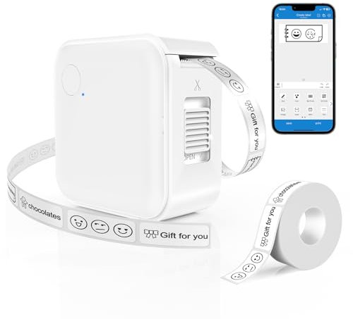 Giecy Impresora Etiquetas Autoadhesivas,Etiquetadora Impresora Portátil Bluetooth,Mini Label Printer Compatible con iOS y Android para el Hogar y la Oficina